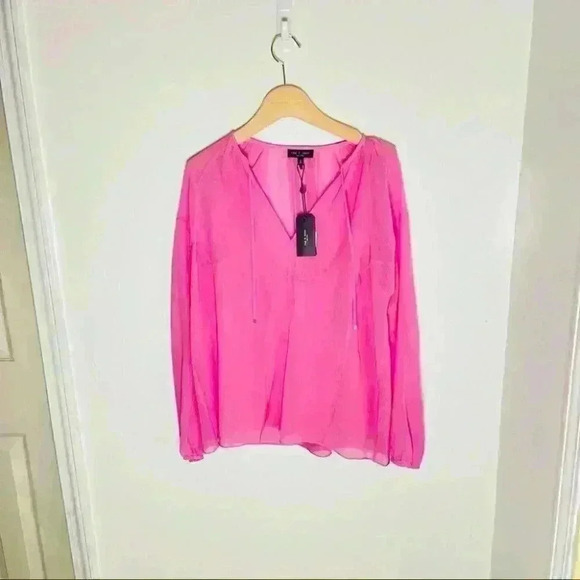 NEW Rag and Bone Melody Blouse Pink Silk Blend Barbiecore Pastel Whimsical Airy - Picture 2 of 10